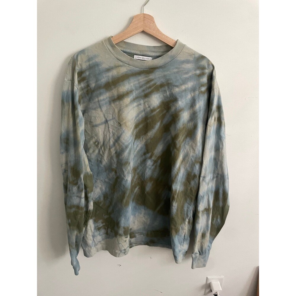 John Elliott Blue White Tie-Dye Long Sleeve Men's Cotton T-Shirt size 3
